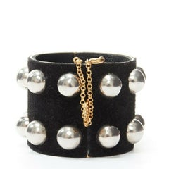 CELINE PHOEBE PHILO black manchette suede leather gold cuff bracelet silver stud