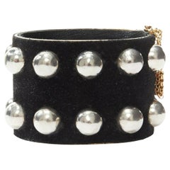 CELINE PHOEBE PHILO black manchette suede leather gold cuff bracelet silver stud