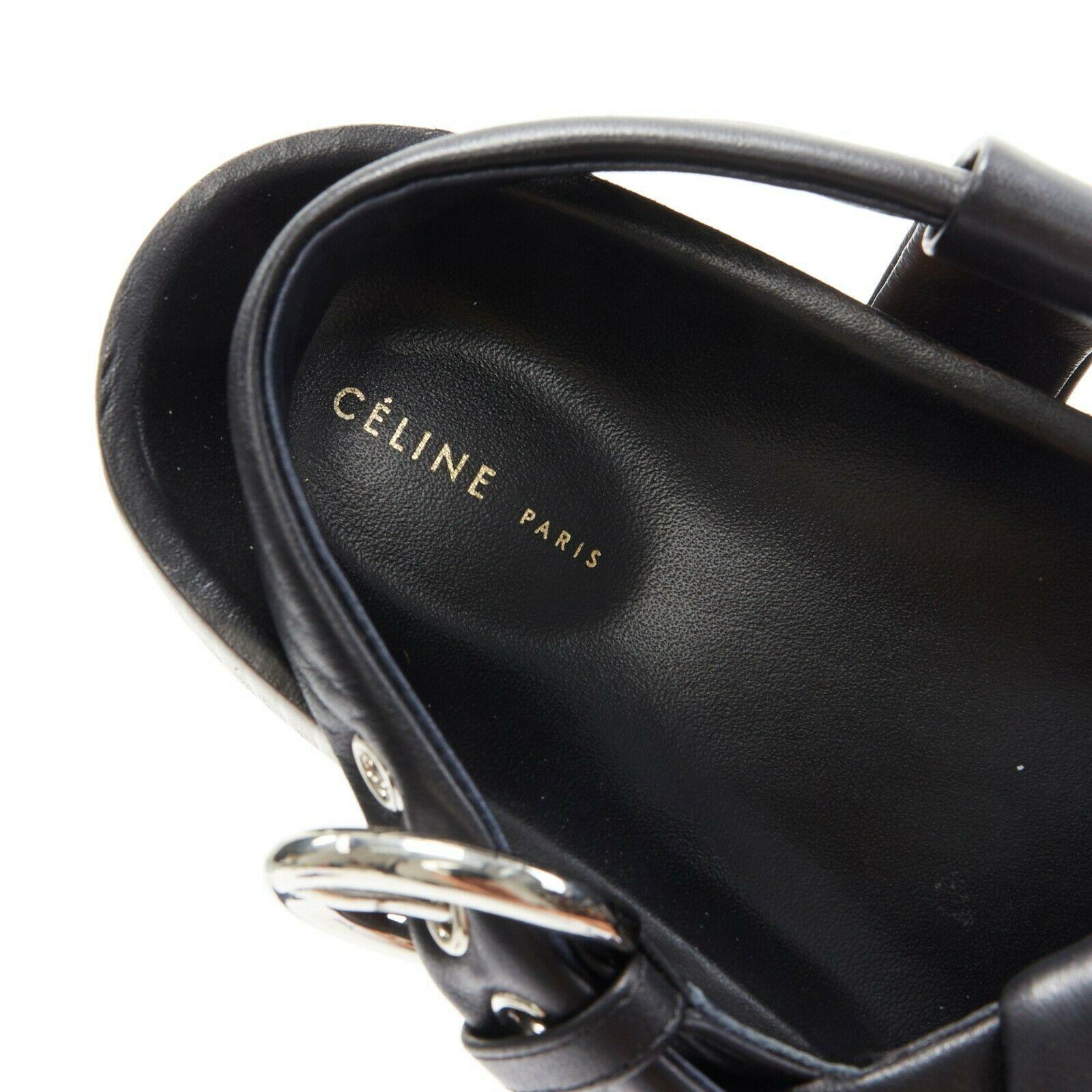 CELINE PHOEBE PHILO black padded leather twist slides slingback sandals EU38 2