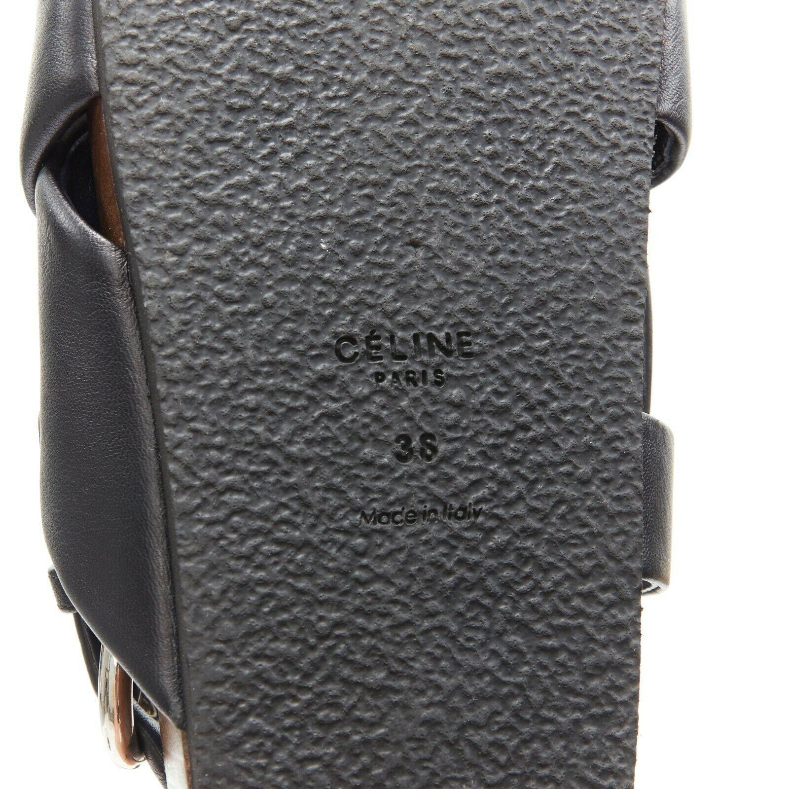 CELINE PHOEBE PHILO black padded leather twist slides slingback sandals EU38 3