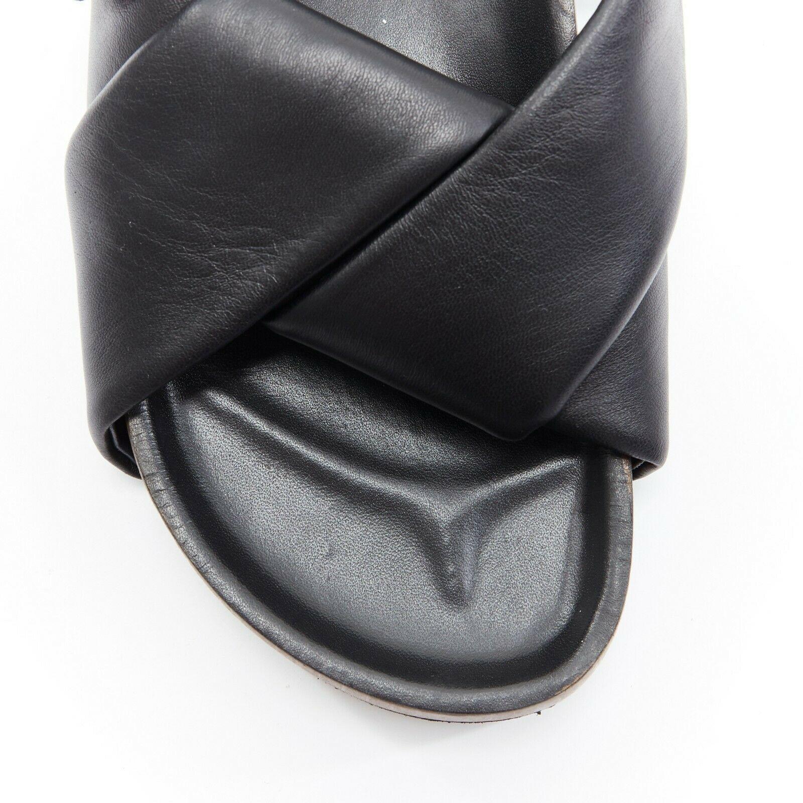 CELINE PHOEBE PHILO black padded leather twist slides slingback sandals EU38 In Excellent Condition In Hong Kong, NT