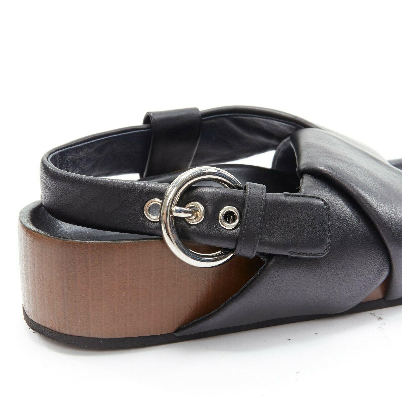 CELINE PHOEBE PHILO black padded leather twist slides slingback sandals EU38 1