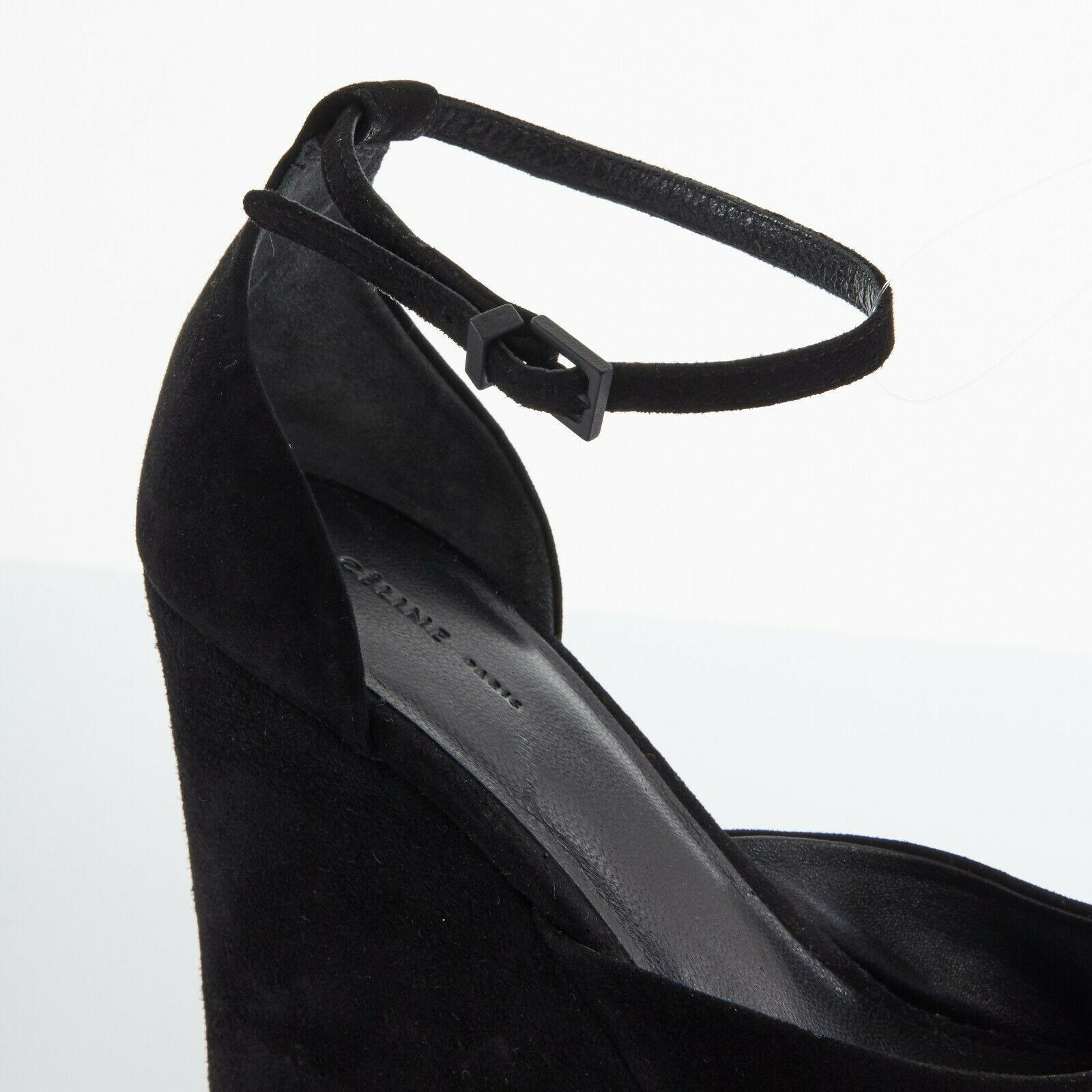 CELINE PHOEBE PHILO black suede cut out platform wedge ankle cuff heels EU36 2