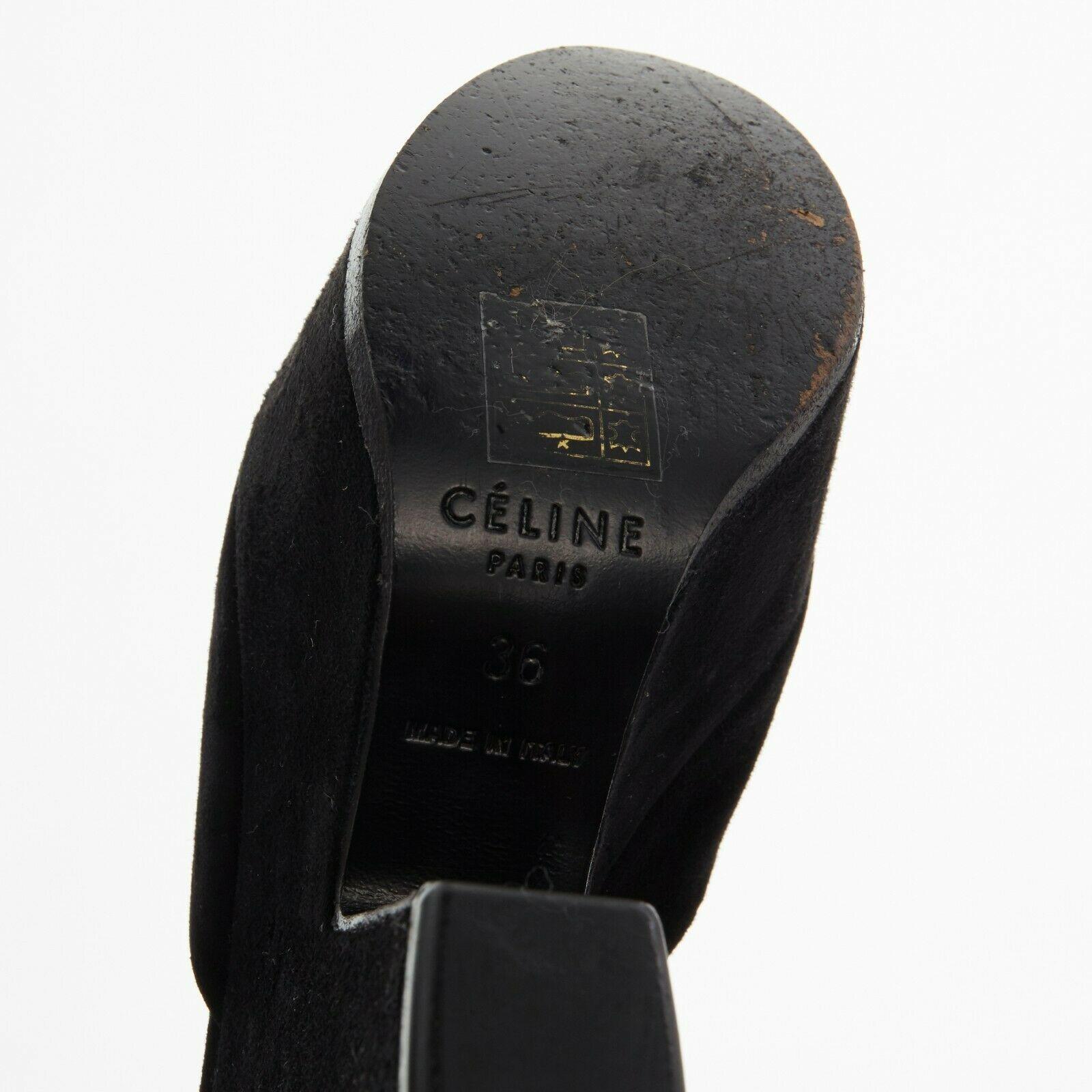 CELINE PHOEBE PHILO black suede cut out platform wedge ankle cuff heels EU36 4