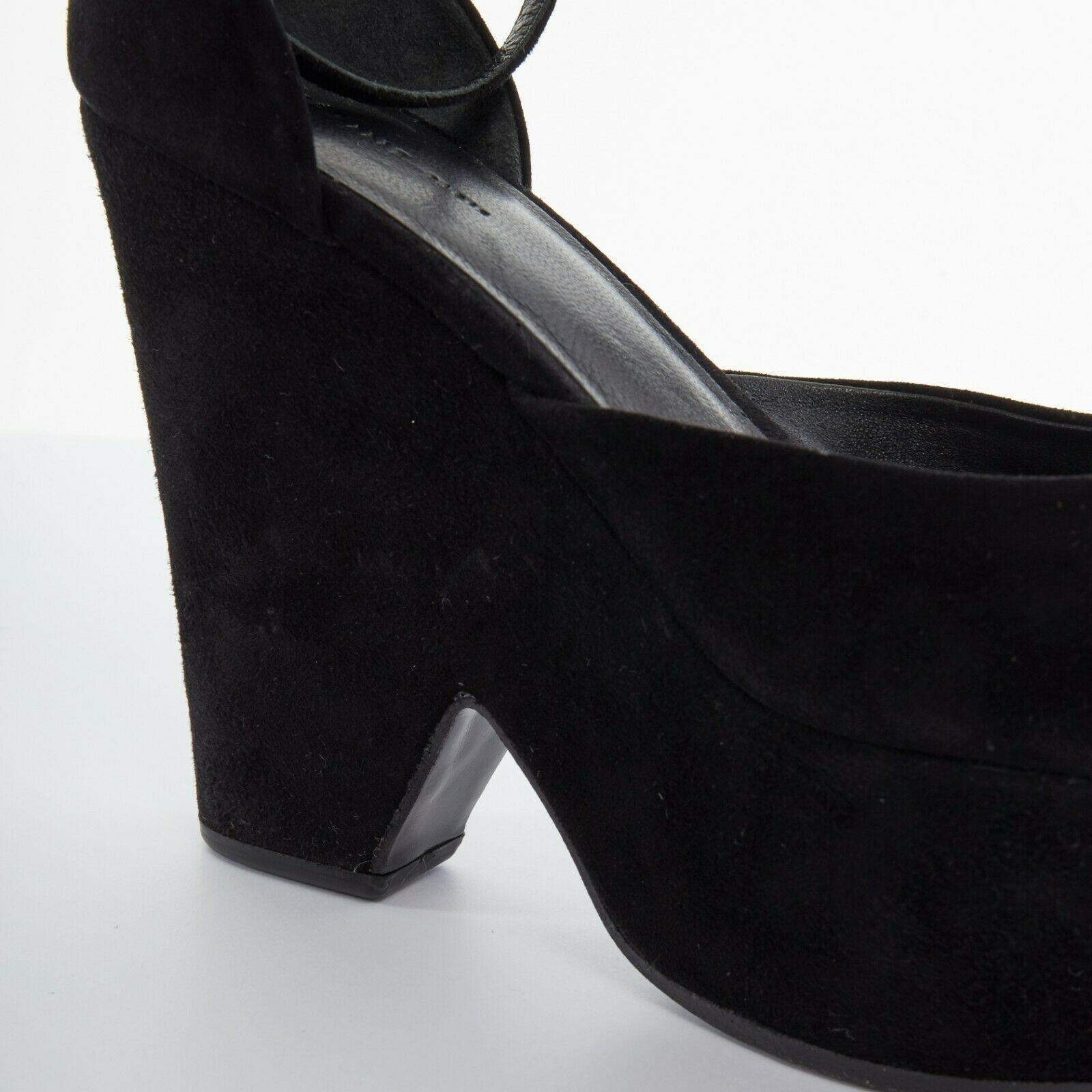 CELINE PHOEBE PHILO black suede cut out platform wedge ankle cuff heels EU36 1