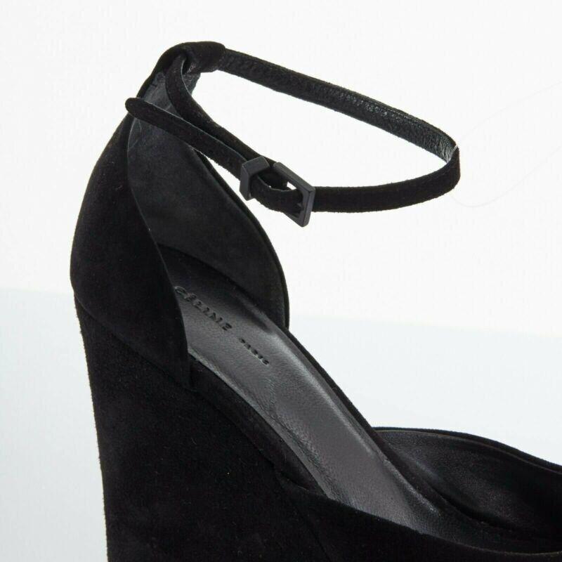 CELINE PHOEBE PHILO tacones de ante negro recortados plataforma cuña tobillo EU36 US6 en venta 5