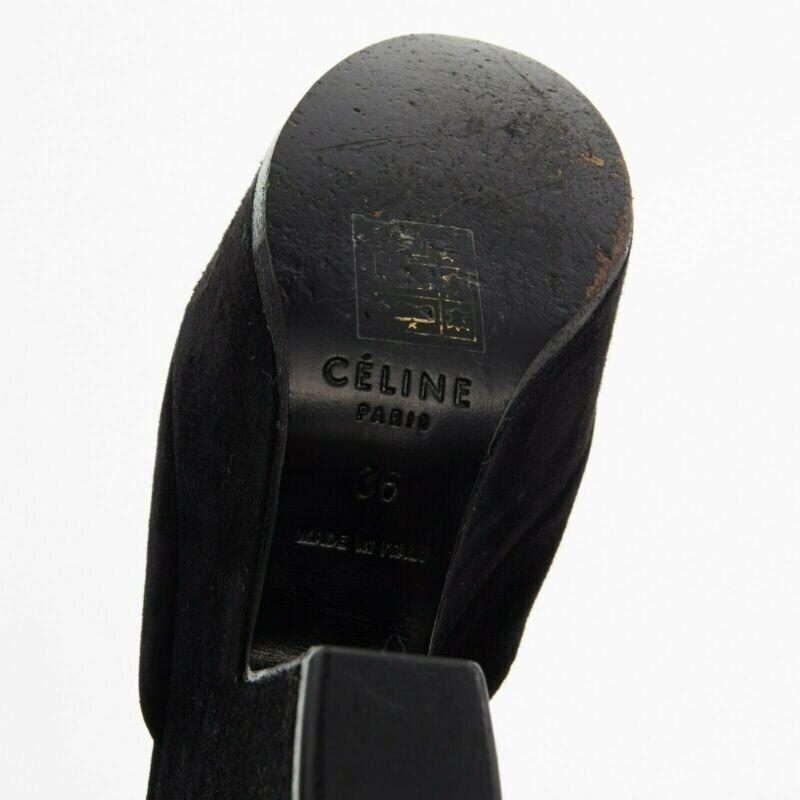 CELINE PHOEBE PHILO black suede cut out platform wedge ankle cuff heels EU36 US6 For Sale 7
