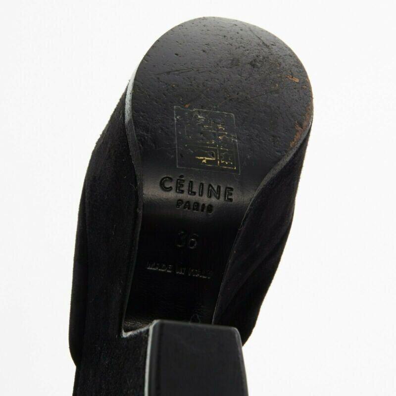 CELINE PHOEBE PHILO black suede cut out platform wedge ankle cuff heels EU36 US6 8