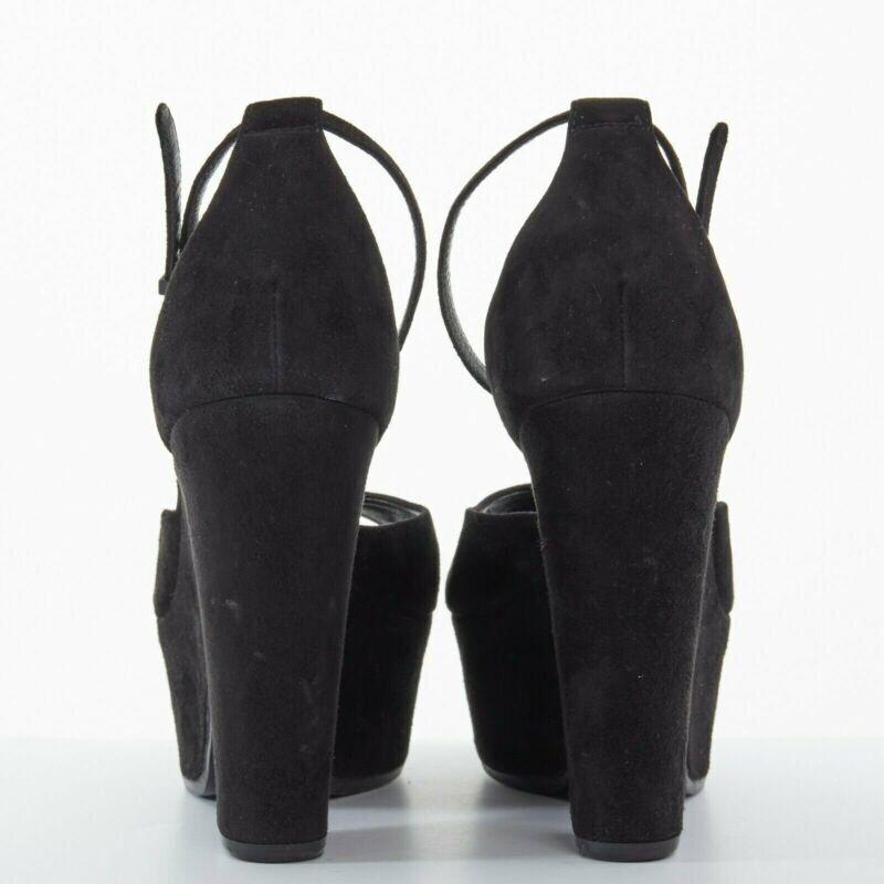 CELINE PHOEBE PHILO black suede cut out platform wedge ankle cuff heels EU36 US6 1