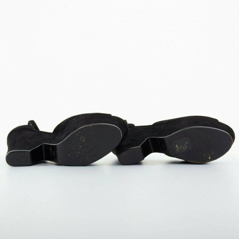 CELINE PHOEBE PHILO tacones de ante negro recortados plataforma cuña tobillo EU36 US6 en venta 1