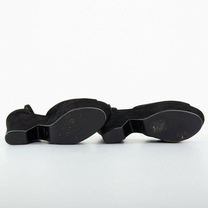 CELINE PHOEBE PHILO black suede cut out platform wedge ankle cuff heels EU36 US6 For Sale 1
