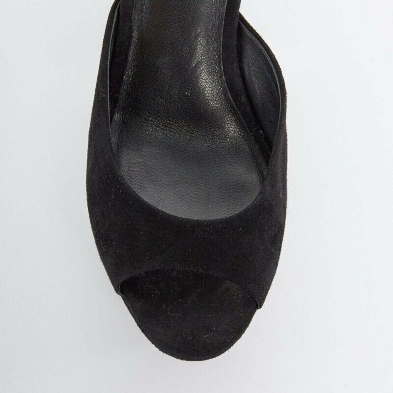 CELINE PHOEBE PHILO tacones de ante negro recortados plataforma cuña tobillo EU36 US6 en venta 2
