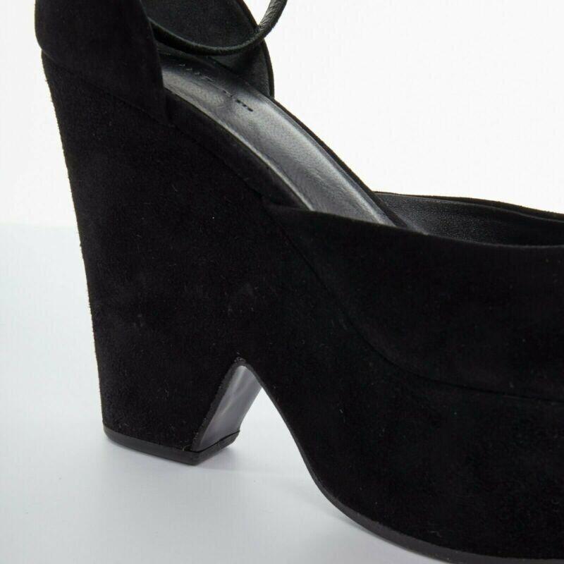 CELINE PHOEBE PHILO tacones de ante negro recortados plataforma cuña tobillo EU36 US6 en venta 4