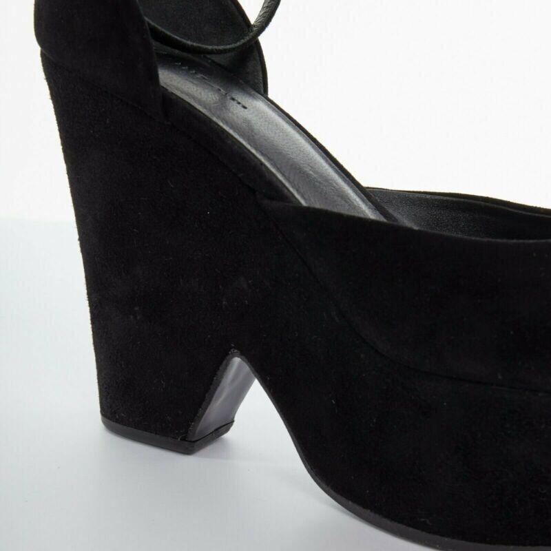CELINE PHOEBE PHILO black suede cut out platform wedge ankle cuff heels EU36 US6 For Sale 4