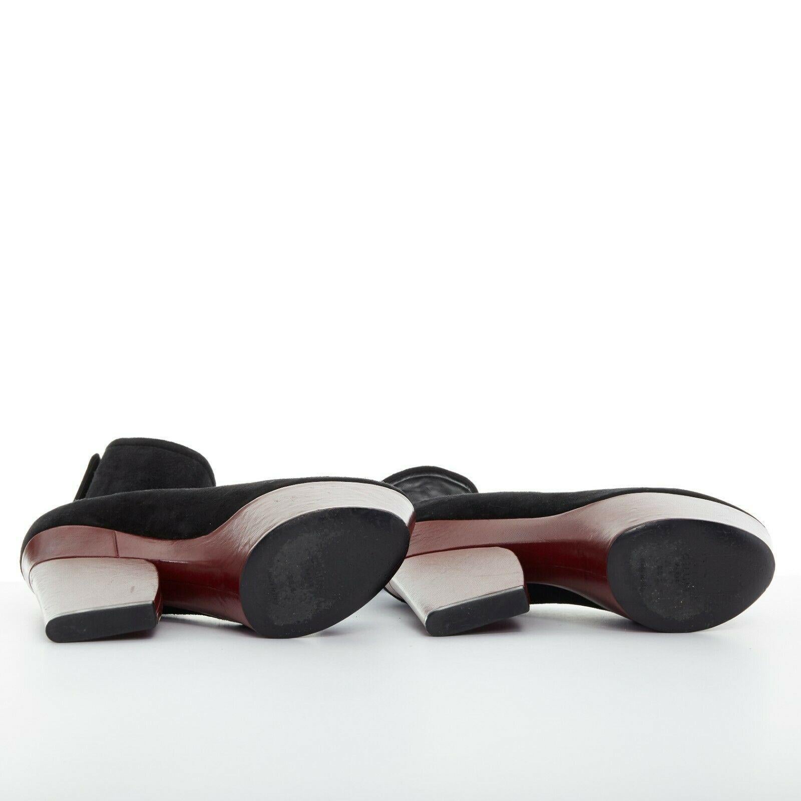 Black CELINE PHOEBE PHILO black suede red platform wedge wide ankle cuff heels EU38.5