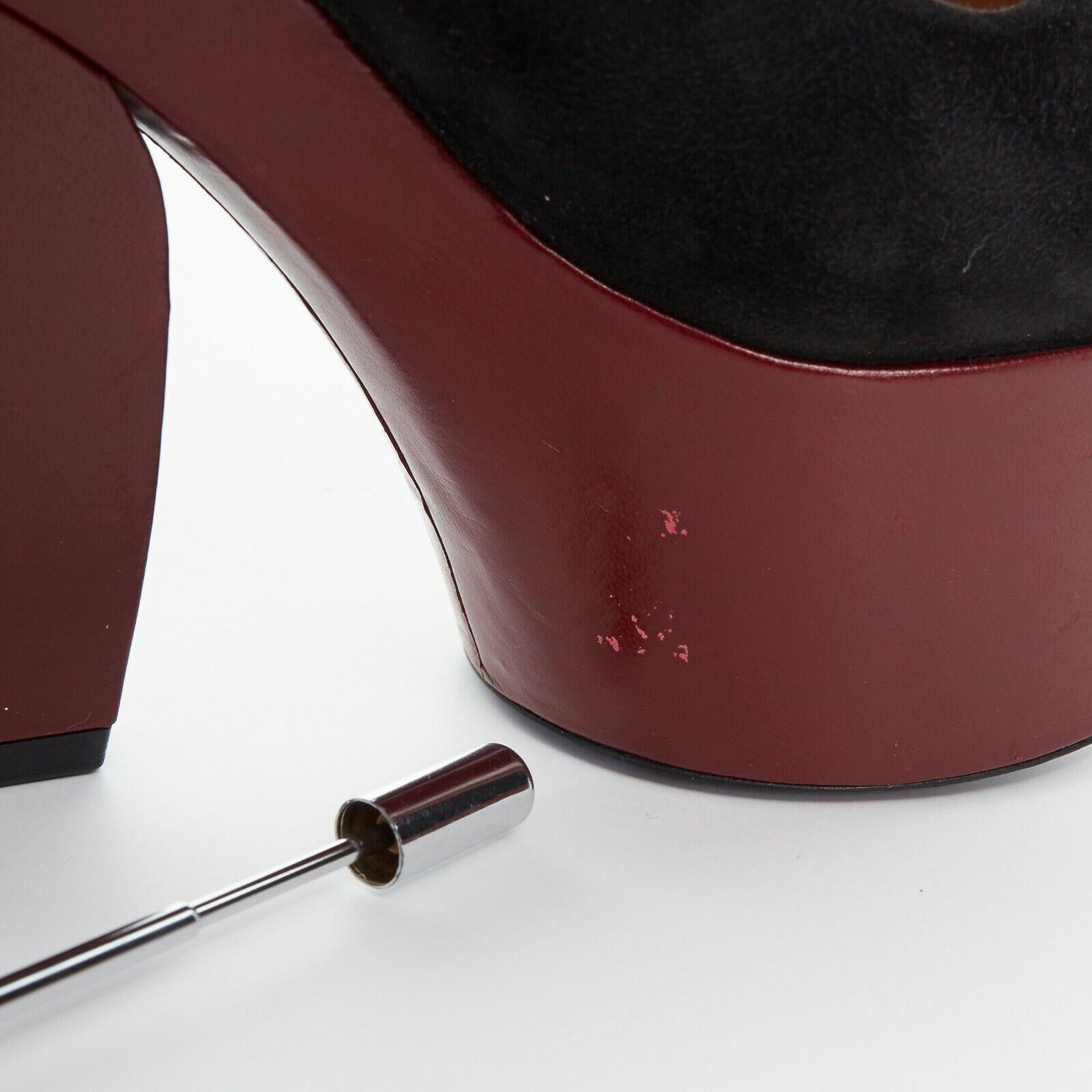 CELINE PHOEBE PHILO black suede red platform wedge wide ankle cuff heels EU38.5 1