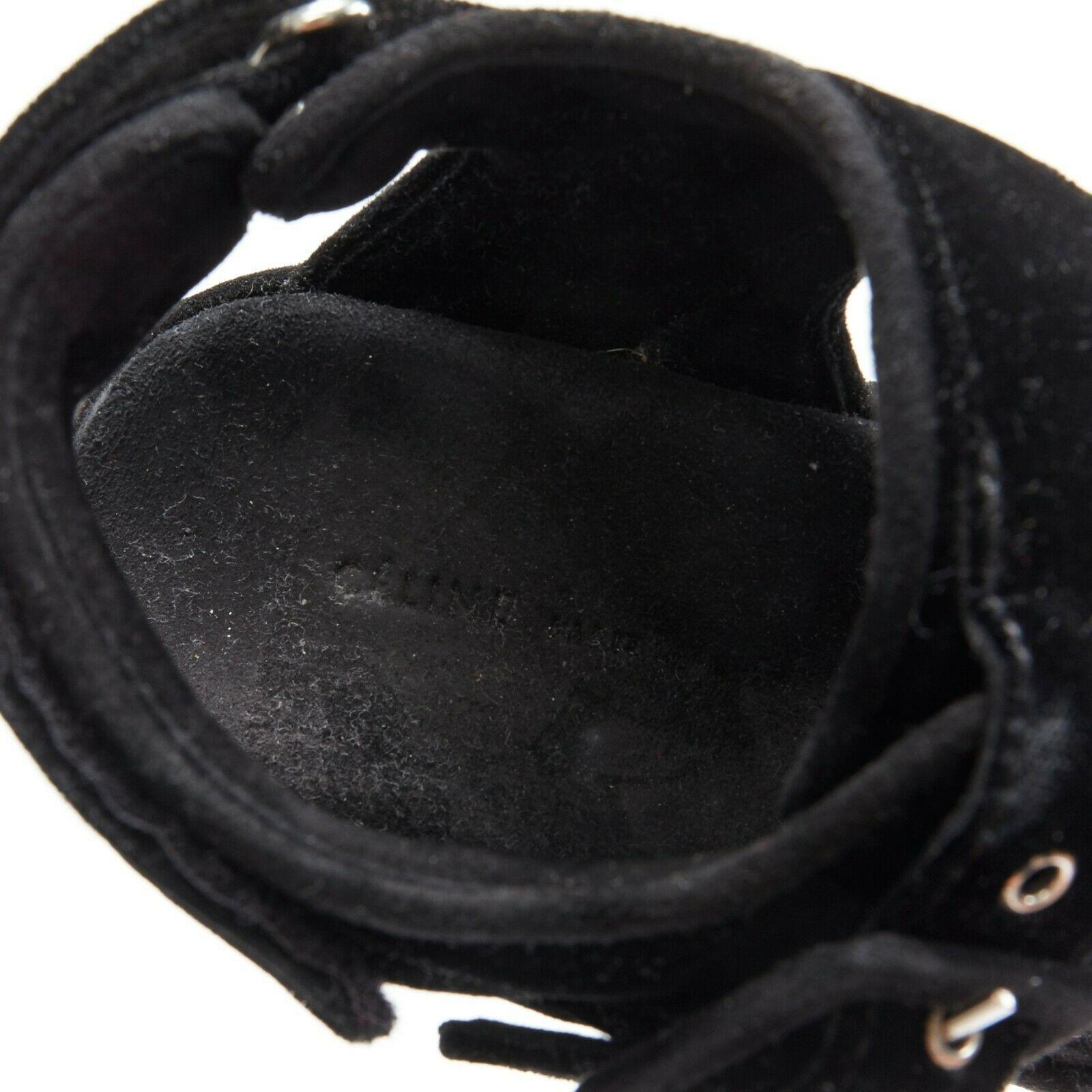 CELINE PHOEBE PHILO black velvet sportive buckle strap flatform sandals EU37 4