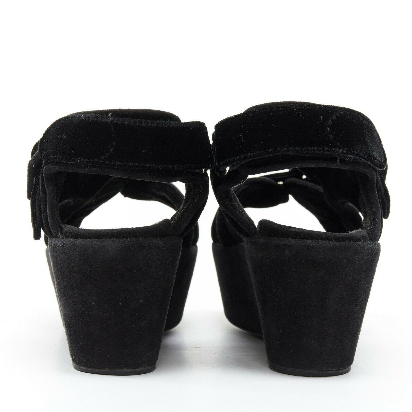 CELINE PHOEBE PHILO black velvet sportive buckle strap flatform sandals EU37 In Good Condition In Hong Kong, NT