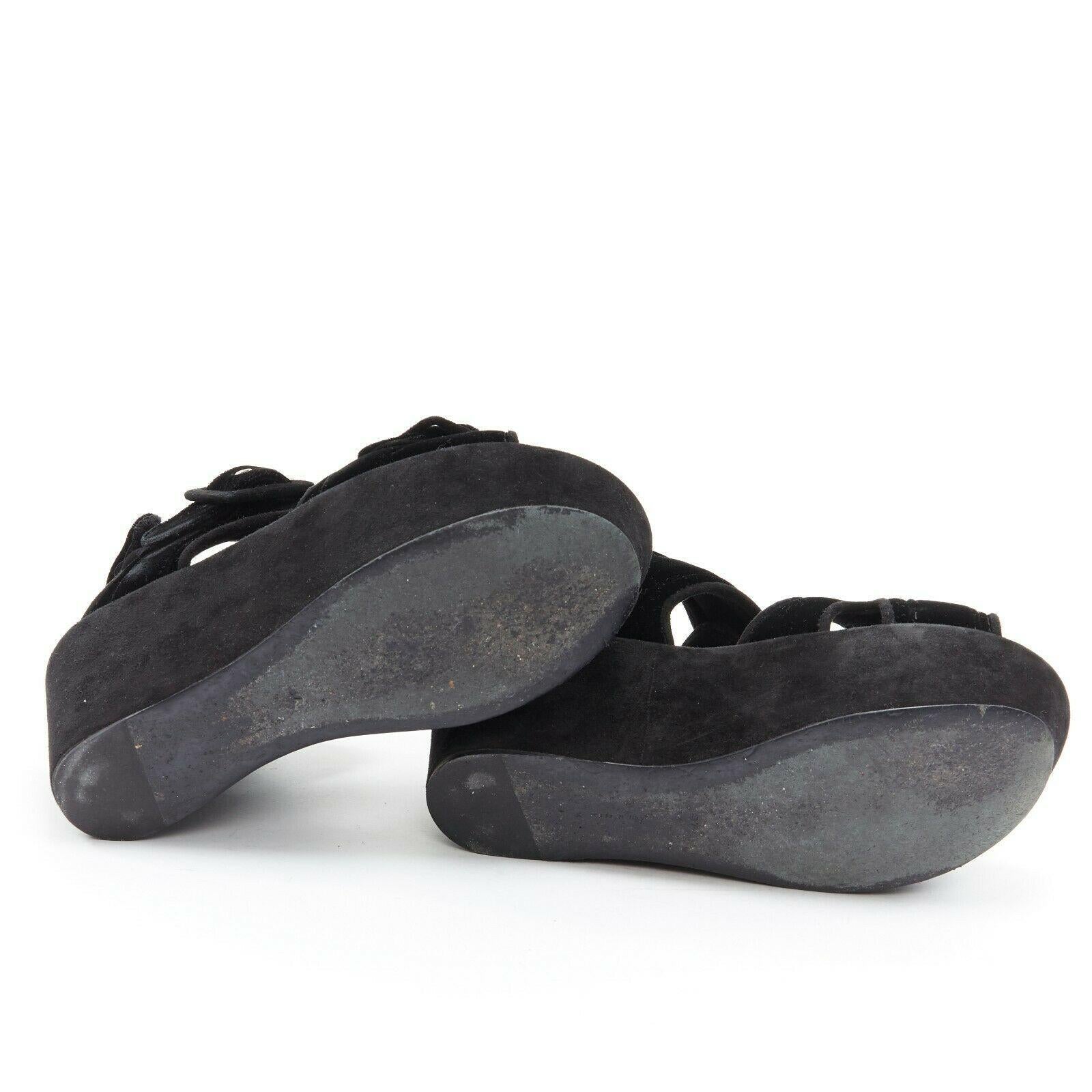 Women's CELINE PHOEBE PHILO black velvet sportive buckle strap flatform sandals EU37