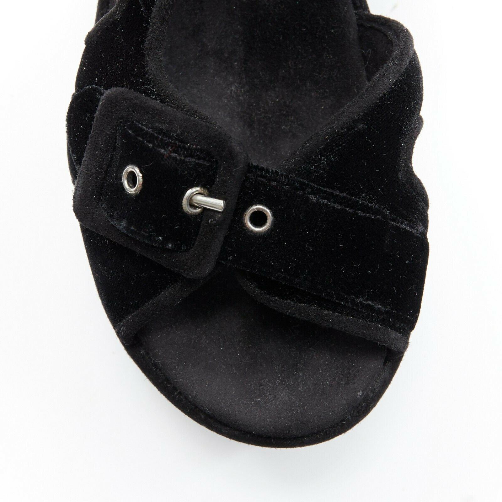 CELINE PHOEBE PHILO black velvet sportive buckle strap flatform sandals EU37 1