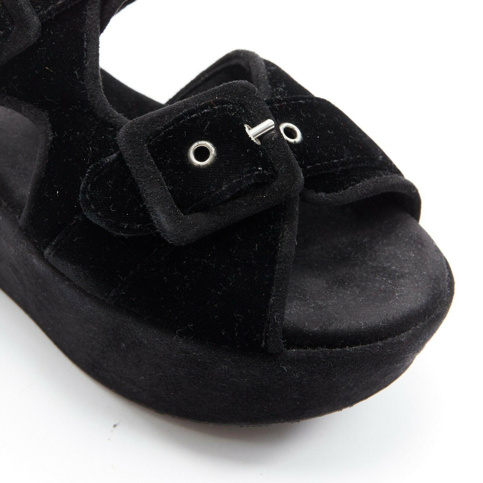 CELINE PHOEBE PHILO black velvet sportive buckle strap flatform sandals EU37 2