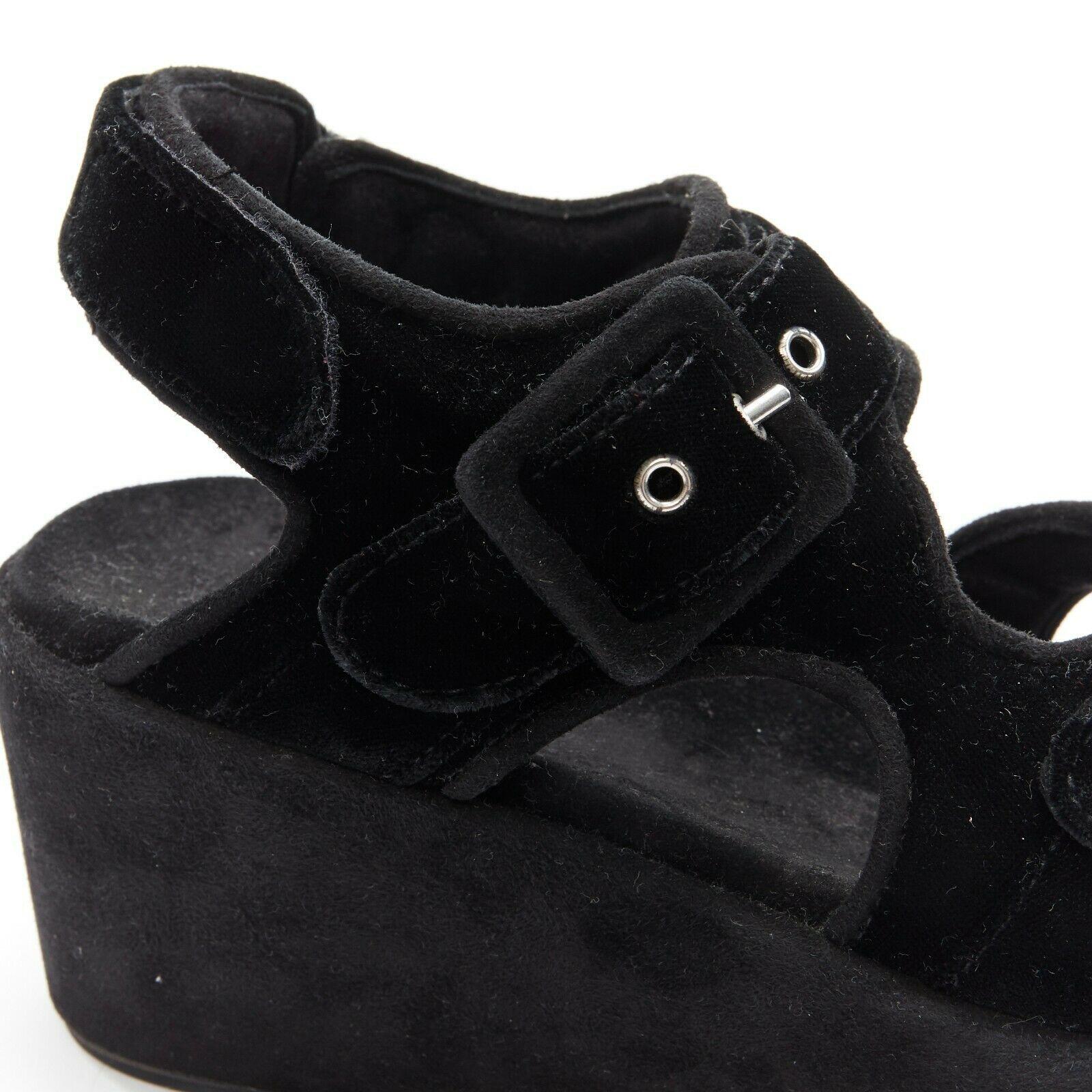 CELINE PHOEBE PHILO black velvet sportive buckle strap flatform sandals EU37 3