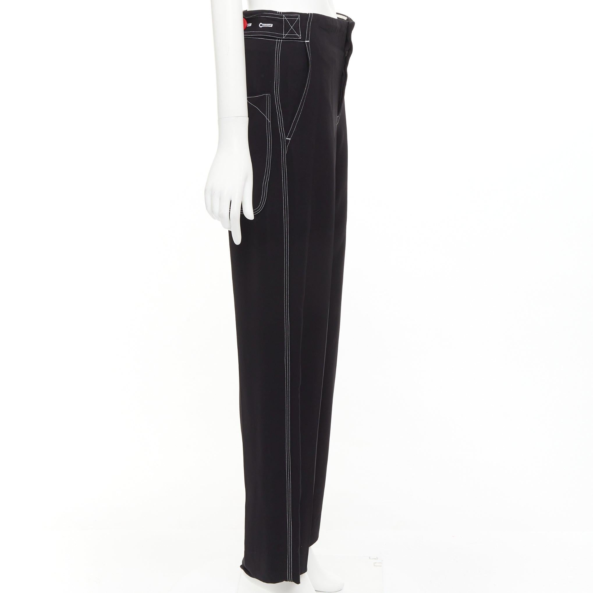 CELINE Phoebe Philo black white overstitch red button wide pants FR34 XS In Good Condition In Hong Kong, NT