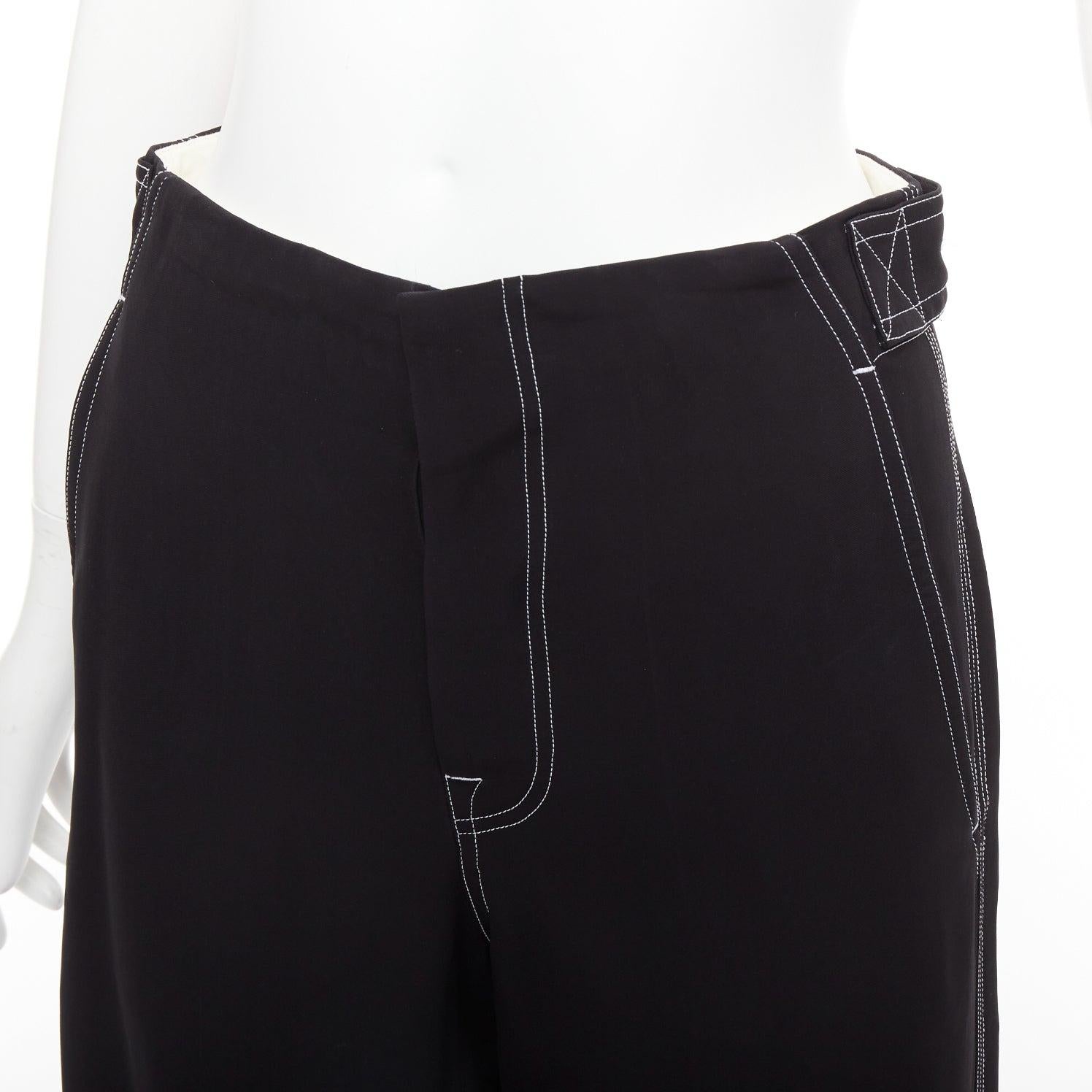 CELINE Phoebe Philo black white overstitch red button wide pants FR34 XS 2