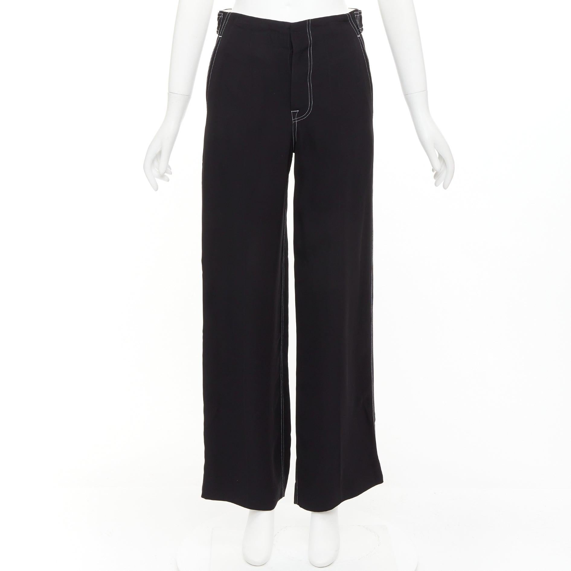 CELINE Phoebe Philo black white overstitch red button wide pants FR34 XS 4