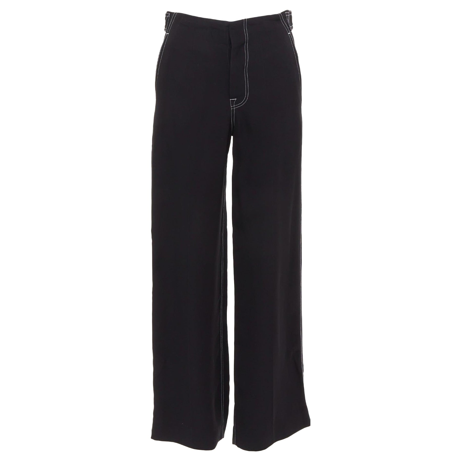 CELINE Phoebe Philo black white overstitch red button wide pants FR34 XS