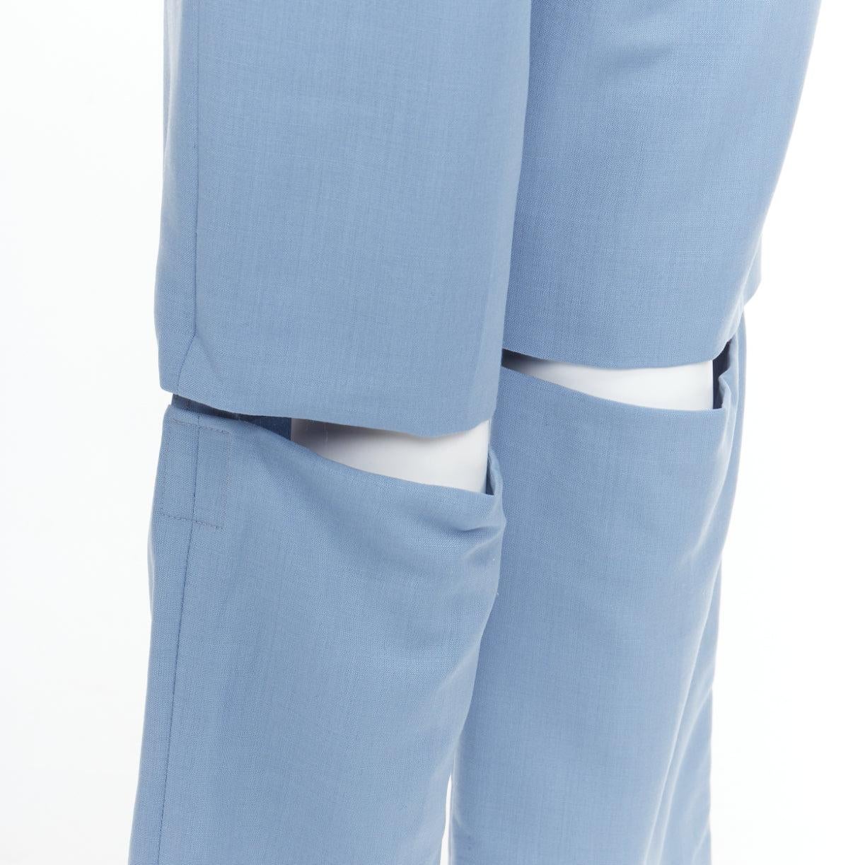 CELINE Phoebe Philo blue mohair wool knee cut out wide trousers FR36 S
Reference: MECG/A00114
Brand: Celine
Designer: Phoebe Philo
Material: Mohair, Wool
Color: Blue
Pattern: Solid
Closure: Zip Fly
Extra Details: Adjustable waistband.
Made in: