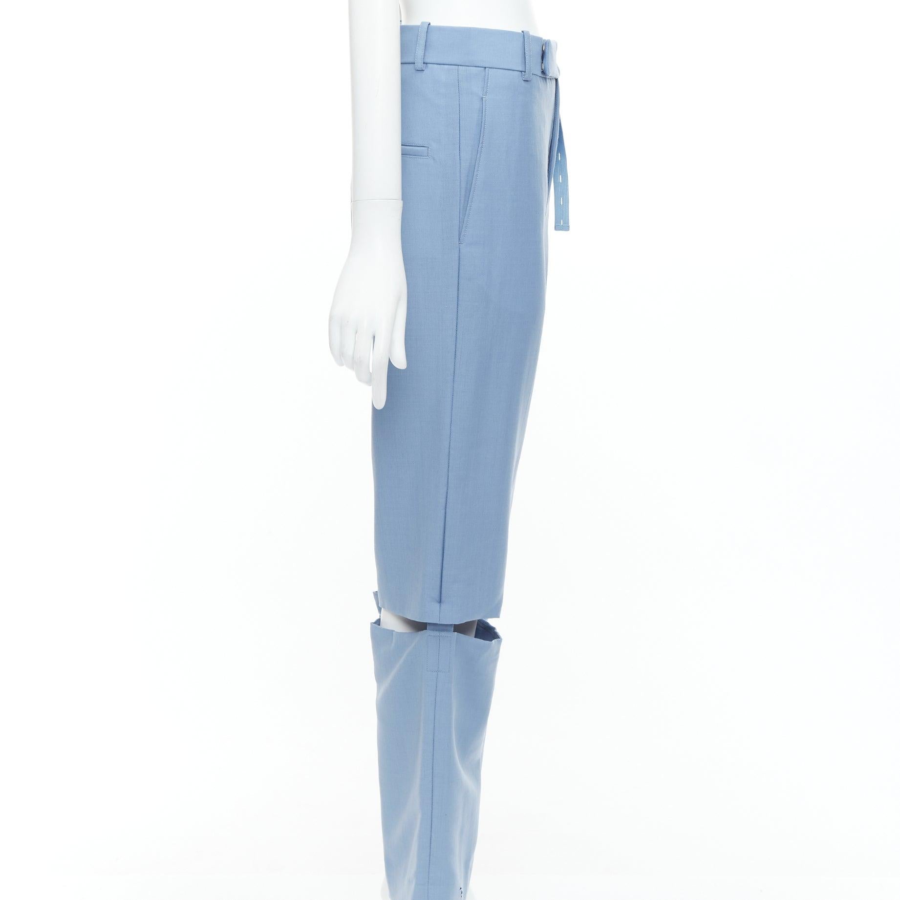 CELINE Phoebe Philo blue mohair wool knee cut out wide trousers FR36 S In Fair Condition For Sale In Hong Kong, NT