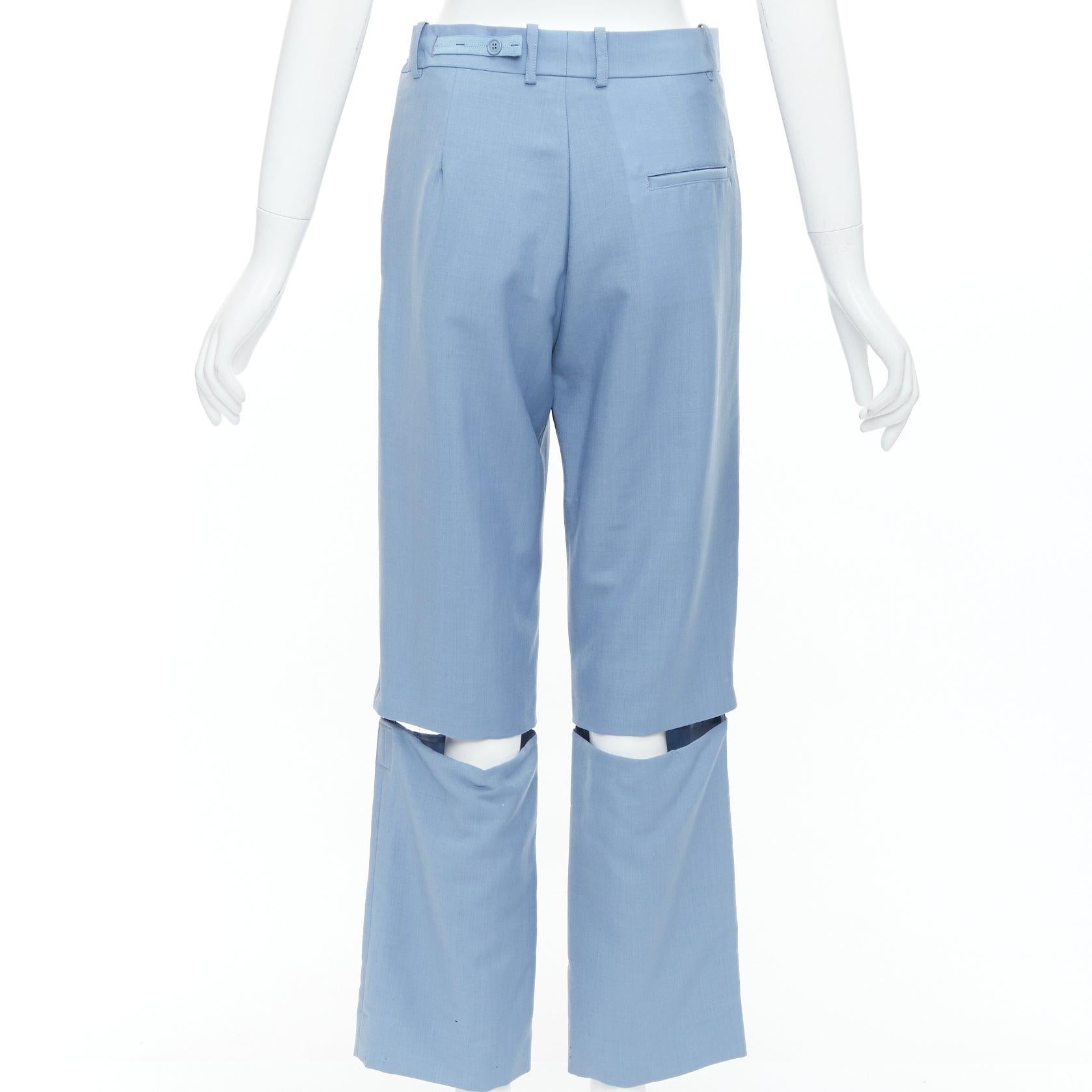 Women's CELINE Phoebe Philo blue mohair wool knee cut out wide trousers FR36 S For Sale