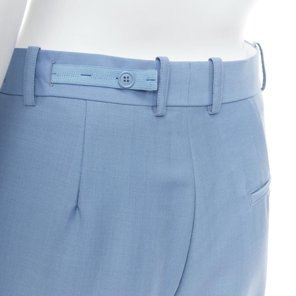 CELINE Phoebe Philo blue mohair wool knee cut out wide trousers FR36 S For Sale 2