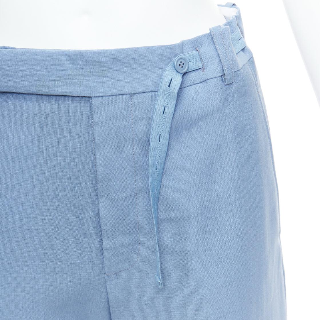CELINE Phoebe Philo blue mohair wool knee cut out wide trousers FR36 S For Sale 3