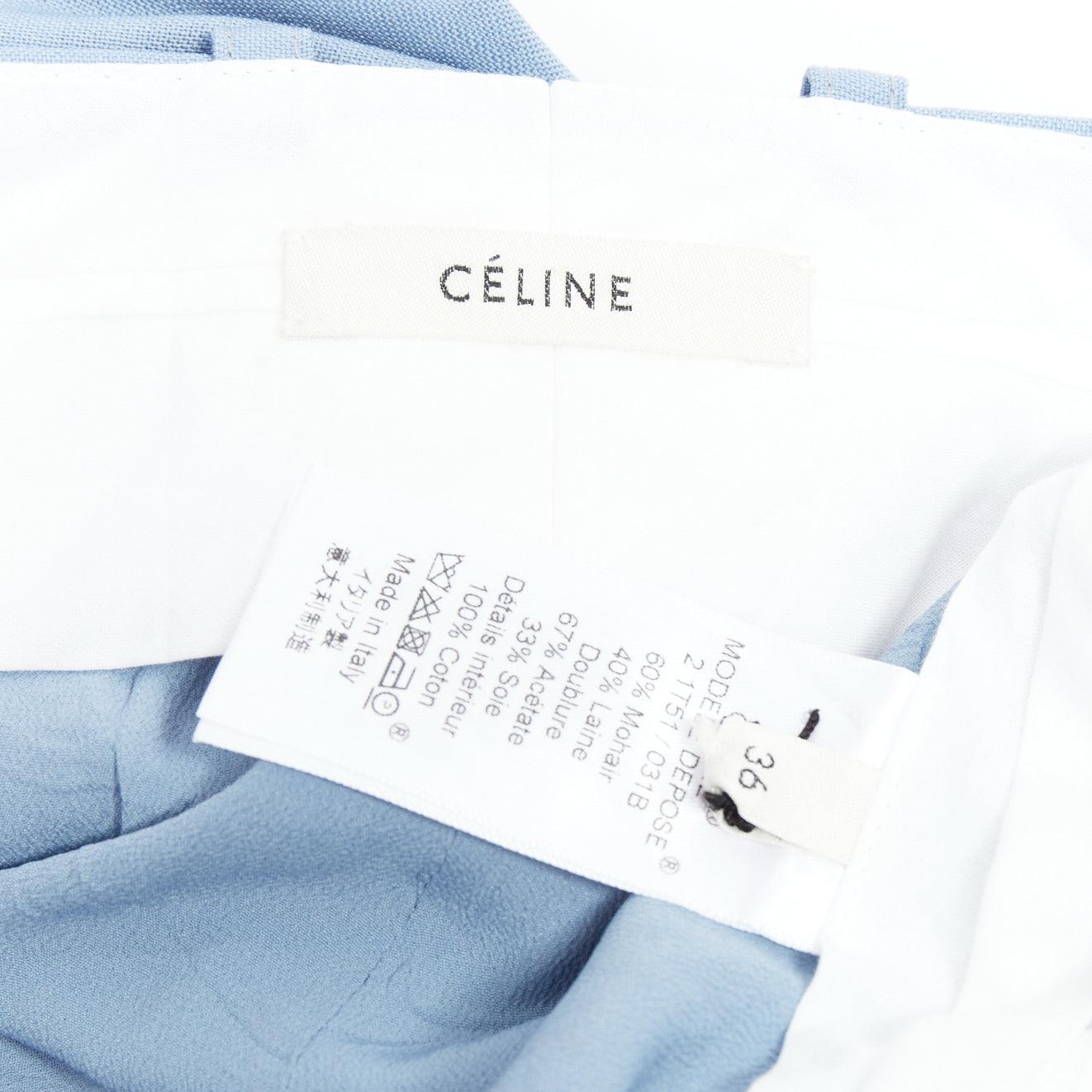 CELINE Phoebe Philo blue mohair wool knee cut out wide trousers FR36 S For Sale 4