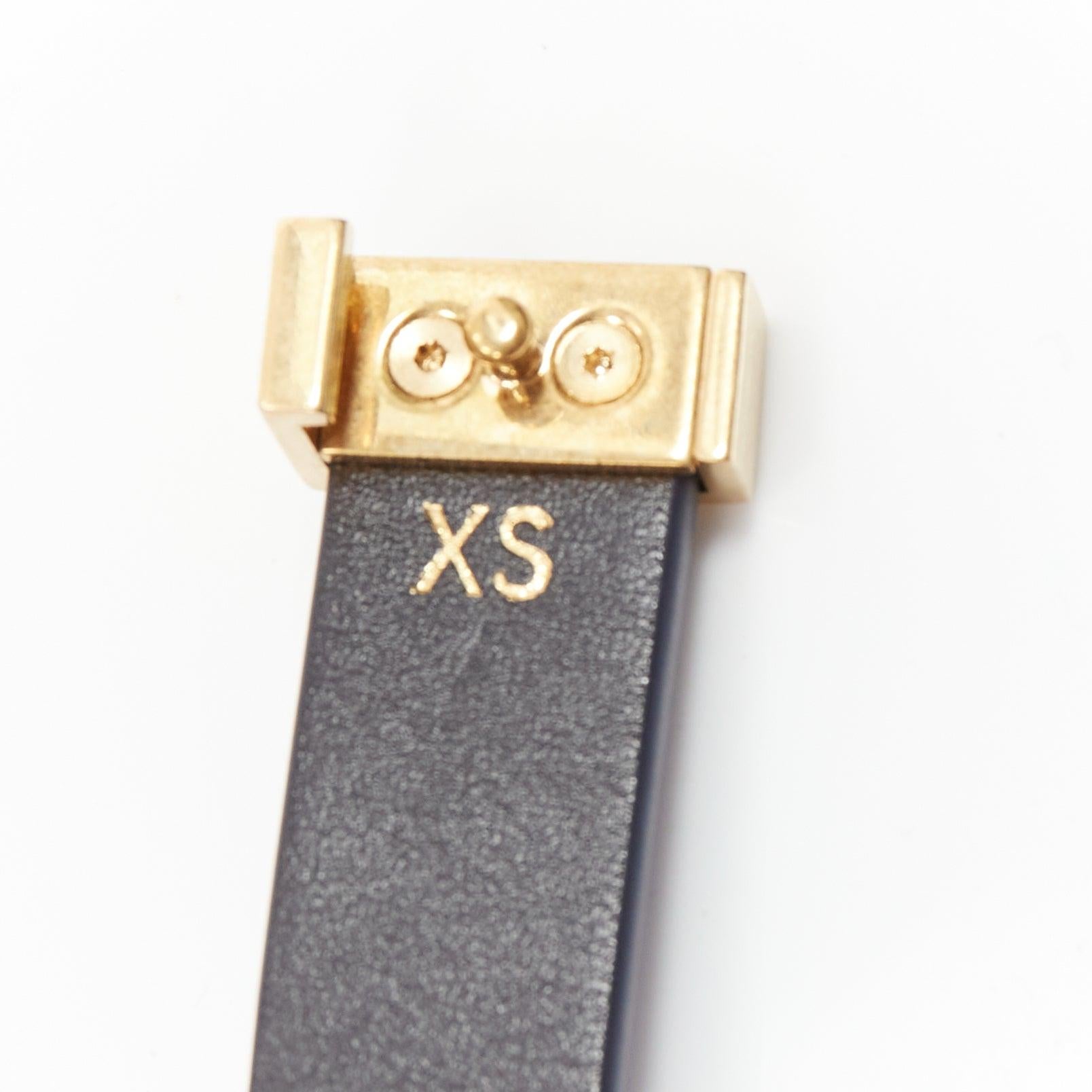 CELINE Phoebe Philo blue smooth leather gold metal bar skinny belt XS For Sale 3