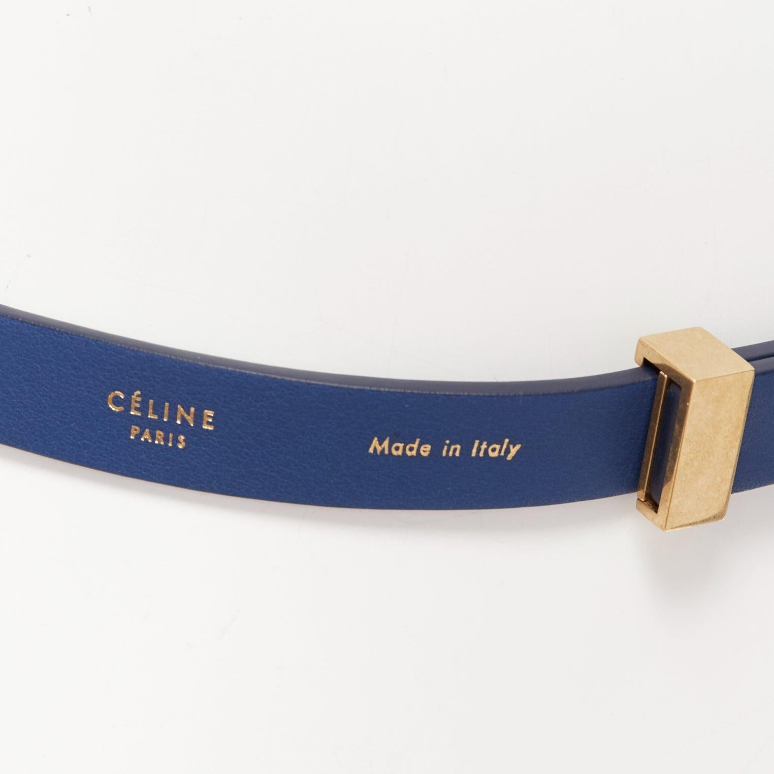 CELINE Phoebe Philo blue smooth leather gold metal bar skinny belt XS For Sale 4