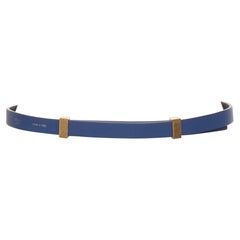 CELINE Phoebe Philo cinturón pitillo de piel lisa azul con barra metálica dorada XS