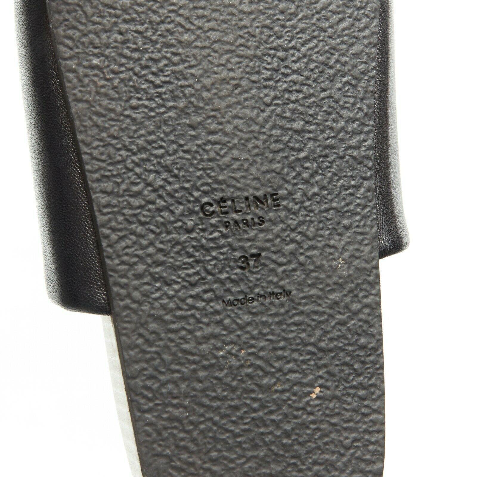 CELINE PHOEBE PHILO Boxy black padded leather thick band thick sole slides EU37 2