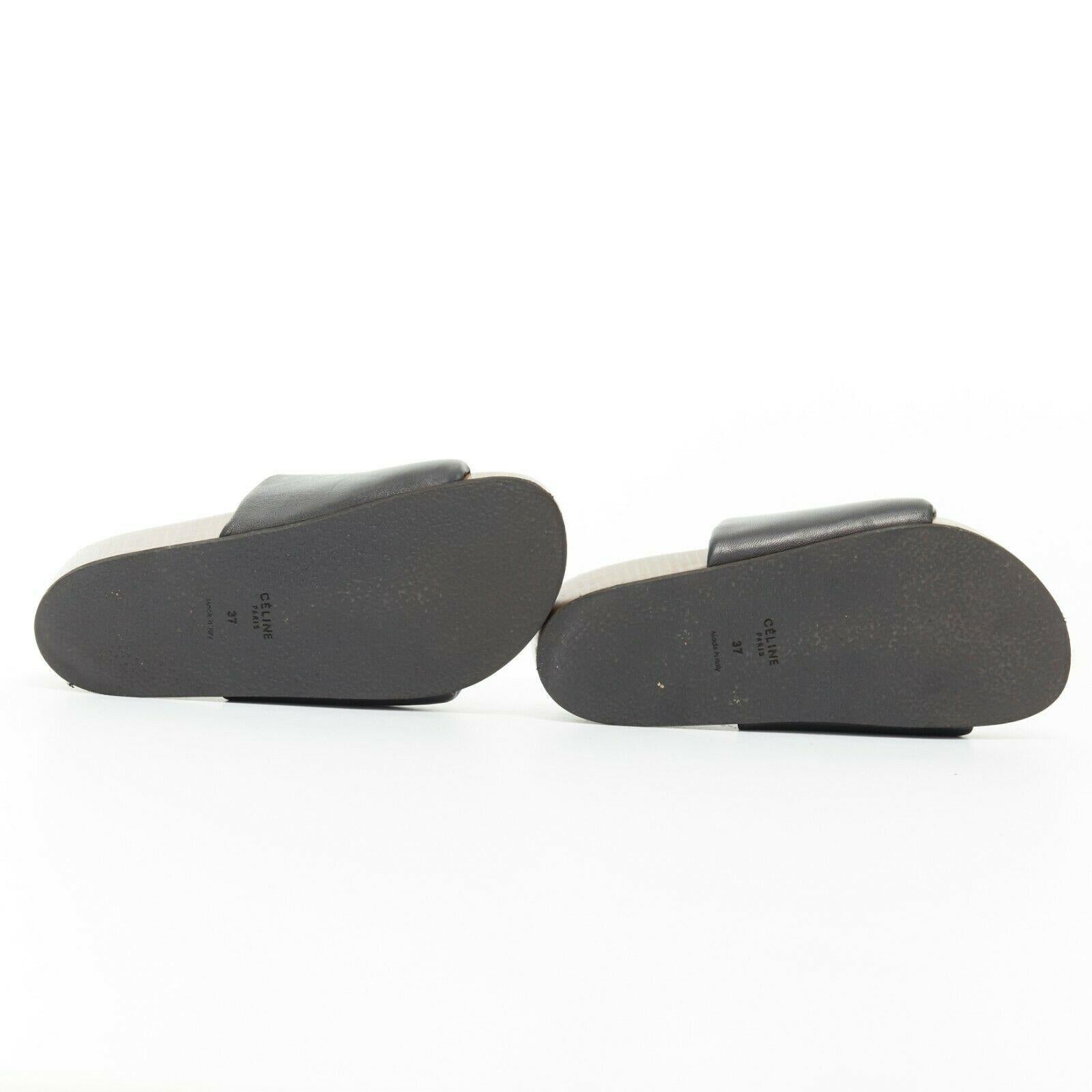 Black CELINE PHOEBE PHILO Boxy black padded leather thick band thick sole slides EU37
