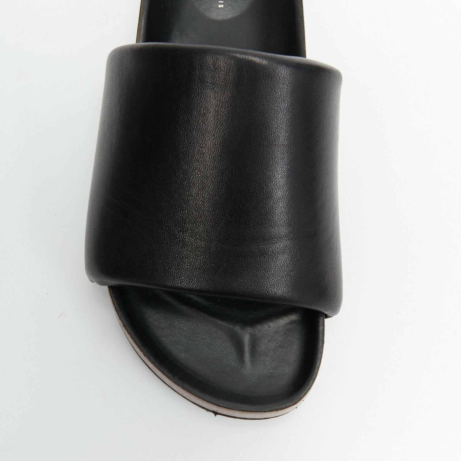 CELINE PHOEBE PHILO Boxy black padded leather thick band thick sole slides EU37 In Good Condition In Hong Kong, NT
