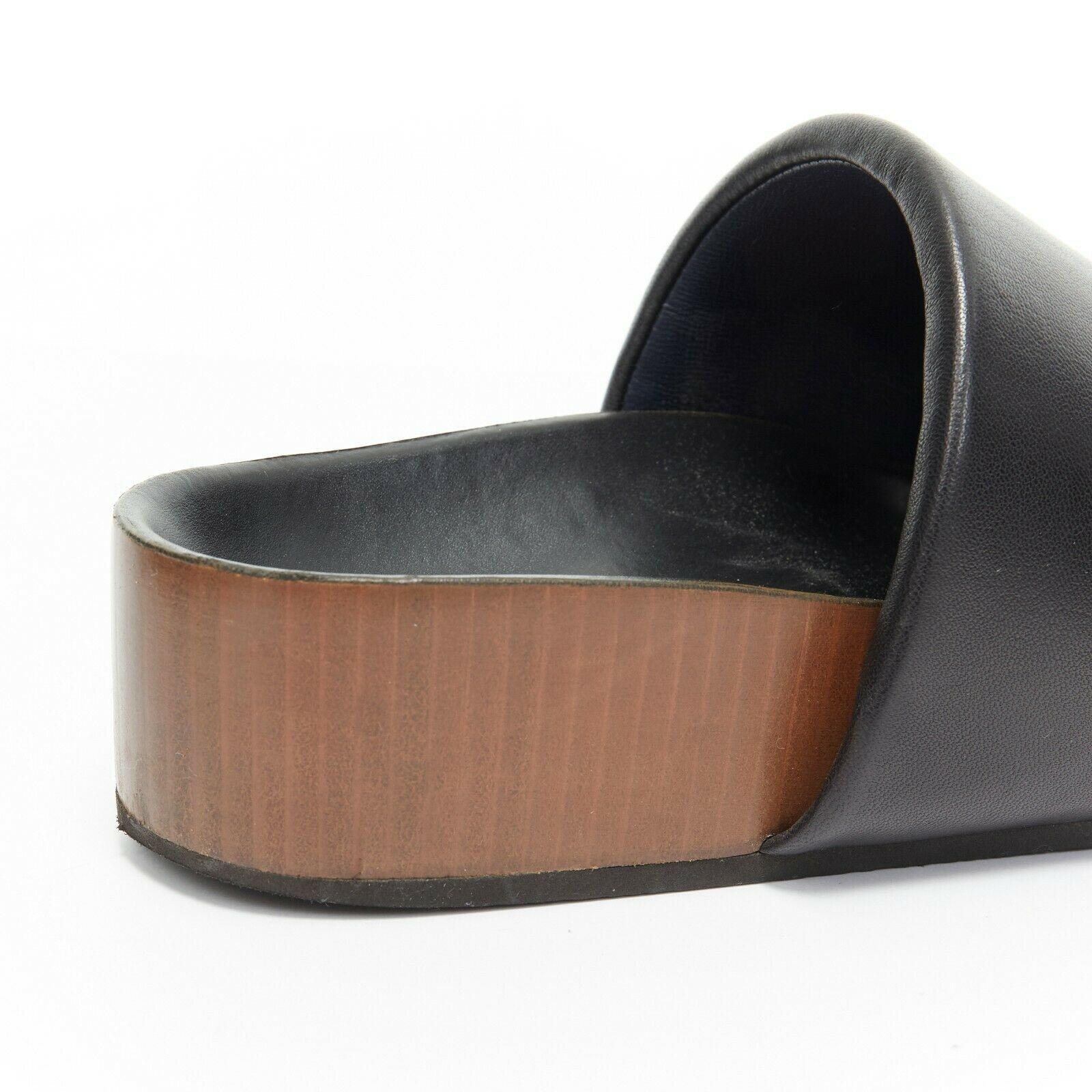Women's CELINE PHOEBE PHILO Boxy black padded leather thick band thick sole slides EU37