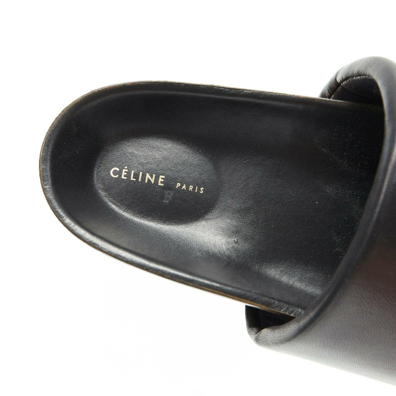 CELINE PHOEBE PHILO Boxy black padded leather thick band thick sole slides EU37 1