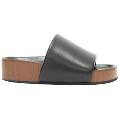 CELINE PHOEBE PHILO Boxy black padded leather thick band thick sole slides EU37