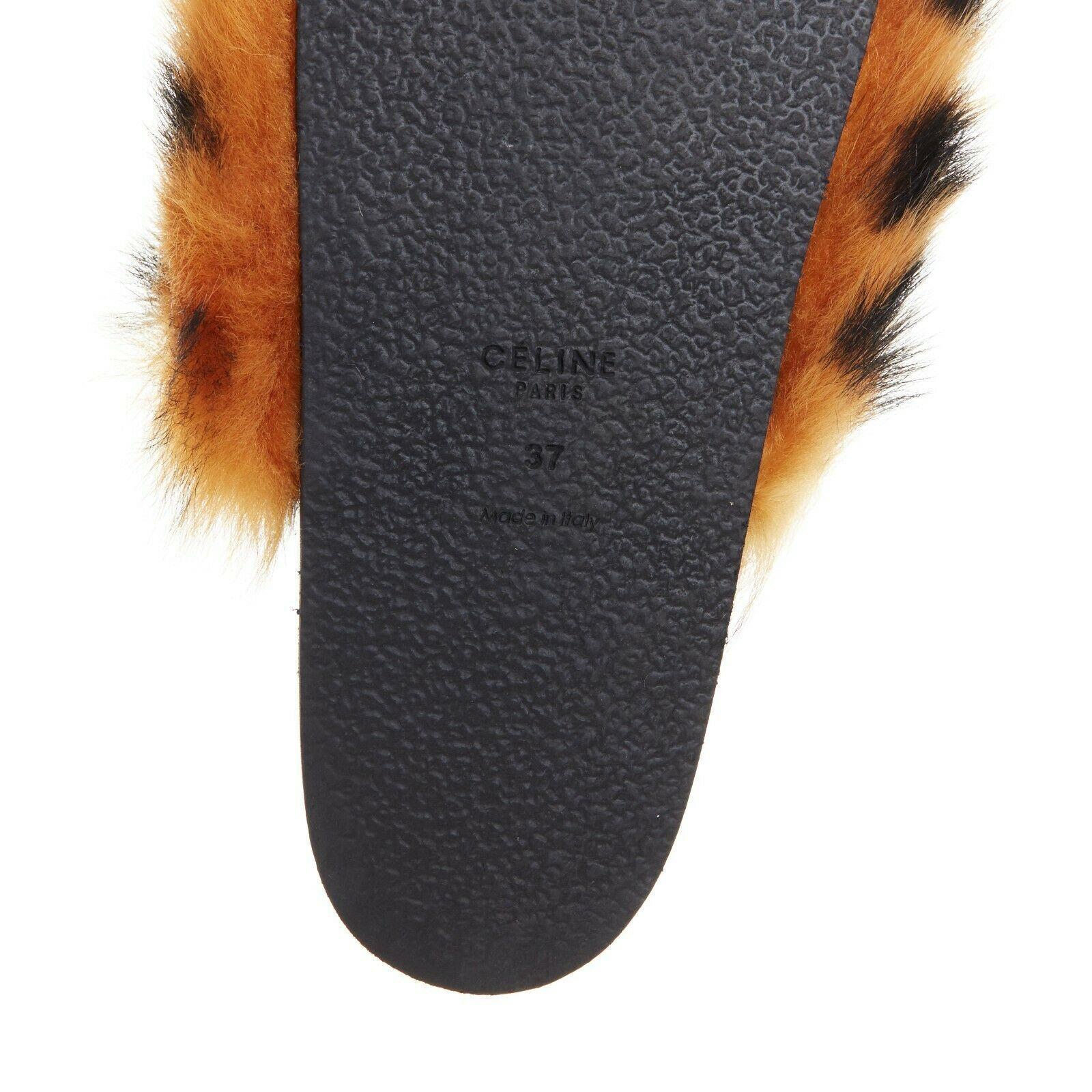 CELINE PHOEBE PHILO Boxy leopard print faux fur open toe chunky slide EU37 3