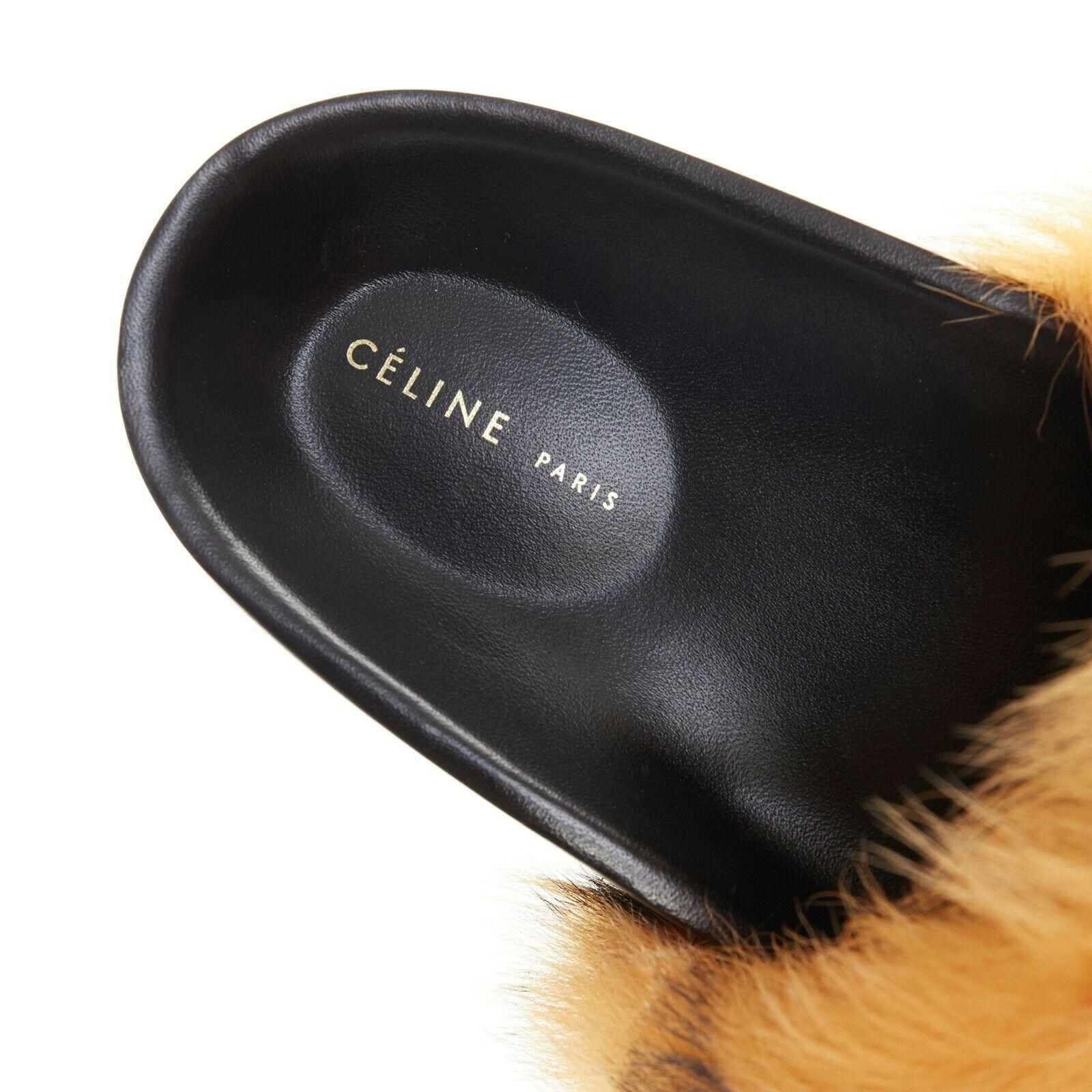 CELINE PHOEBE PHILO Boxy leopard print faux fur open toe chunky slide EU37 1