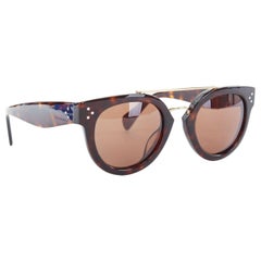 CELINE PHOEBE PHILO brown acetate thick frame browbar brown lens sunglasses