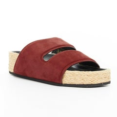 CELINE PHOEBE PHILO burgundy suede jute thick sole slide sandals EU37