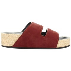 CELINE PHOEBE PHILO burgundy suede jute thick sole slide sandals EU37